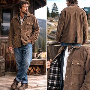 Scandia Woods XL Corduroy Barn Coat Brown Plaid Lined Chore Jacket Workwear